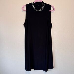 Nik & Nash Black Sleeveless Shift Dress Womens XL Faux Pearl Neckline Whimsigoth